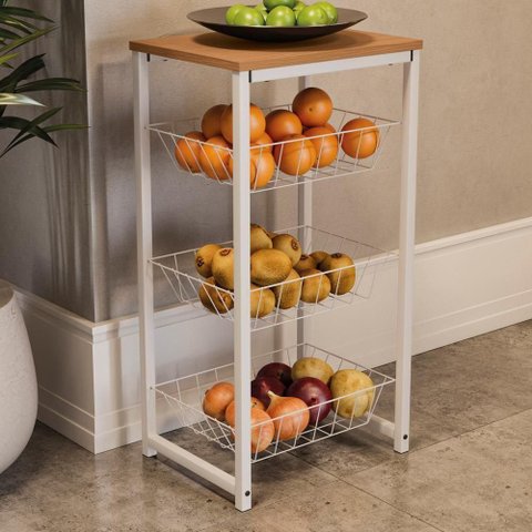 Fruteira de Chão 3 Cestos 75 Cm Li035 Canela Branco Kpb