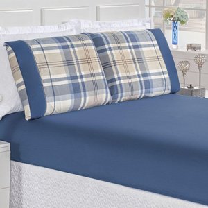 Jogo de Cama King Xadrez 200 Fios 3 Peças Azul