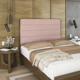 Cabeceira Casal Estofada 140cm Carla Horizontal Veludo com Frames:rosa - 1