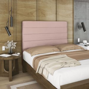 Cabeceira Casal Estofada 140cm Carla Horizontal Veludo com Frames:rosa
