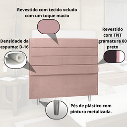 Cabeceira Casal Estofada 140cm Carla Horizontal Veludo com Frames:rosa - 4