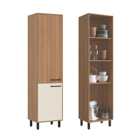 Armário Paneleiro 2 Portas 3 Prateleiras 220x55 cm Granada Amadeirado Off White Casamia