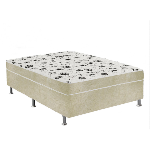Cama Box Casal Suede Bege + Colchão Casal Suede Bege Orto Molas Ensacada 138x188x55