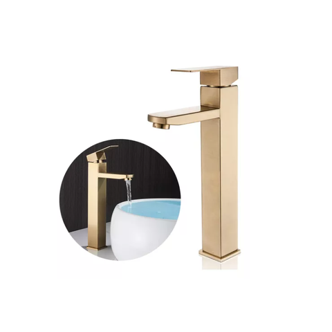 Torneira Banheiro Lavatório Bica Alta Metal Inox Dourada Brinovar