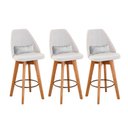 Ver imagem 1 de Kit 03 Banquetas Linho Bege E Almofada Suede Branco