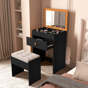 Penteadeira Camarin Moderna com Banco Linhas Retas Espelho