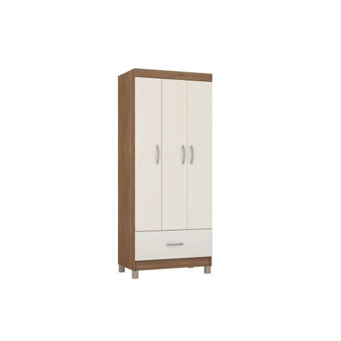 Guarda Roupa Solteiro 3 Portas e 1 Gaveta Prince Amêndola/Off White - Demóbile