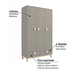 Guarda Roupa Infantil Eleva com 3 Portas - Gianduia - 3 Guarda Roupa Infantil Eleva com 3 Portas - Gianduia - 3