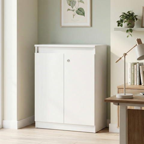 Armário para Escritório com Chave e 2 Portas Studio Branco