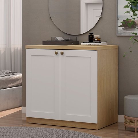 Cômoda 79 Cm X 77,5 Cm para Quarto com 2 Portas 100% Mdf Cor:savana com Branco