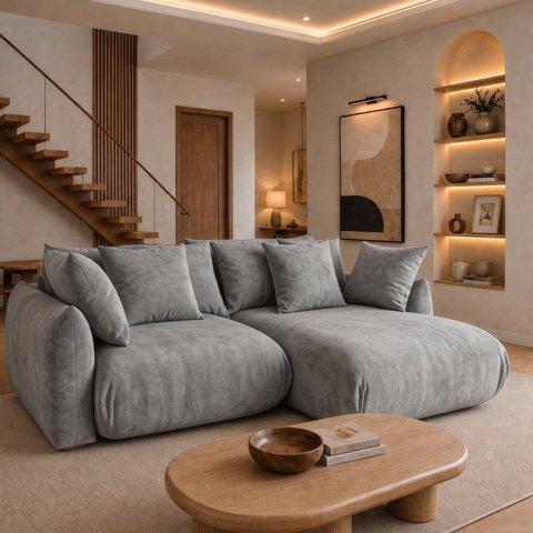 Sofá Cama Modular Orgânico Retrátil 3 Lugares com Almofadas 200cm Malibu