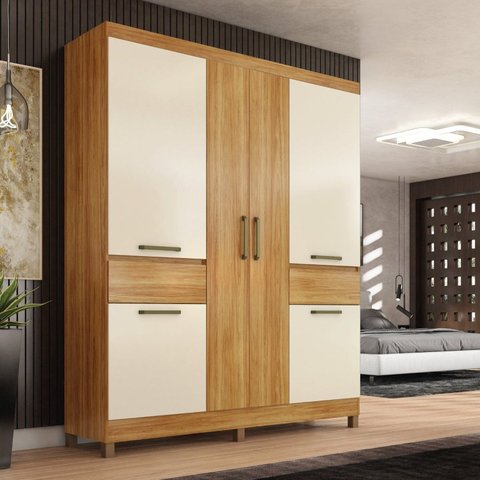 Guarda-Roupa Casal 6 Portas 159,6cm x 201cm Mauá Marrom/Cinamon/Off-White