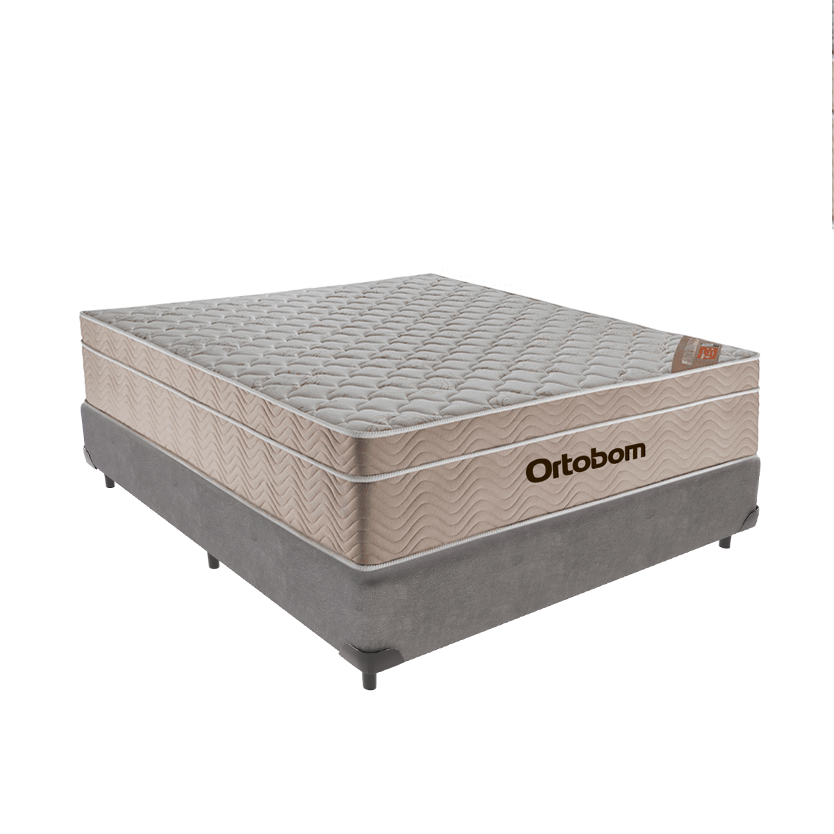 Cama Box Casal Cinza e Colchão Ortobom Airtech