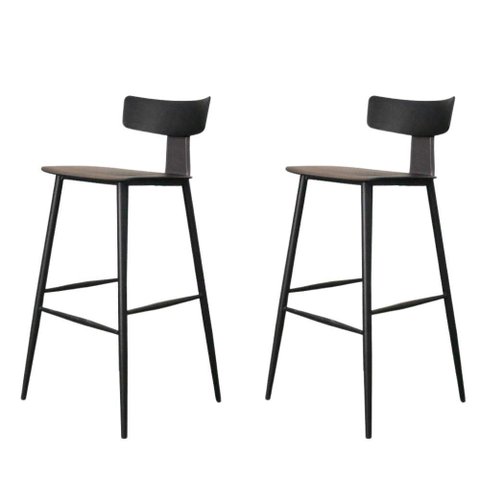 Kit 2 Banquetas Altas Analu Rivatti 100cm (alt) Assento Encosto Pp Preto Detalhe Pu Cinza Base Aço