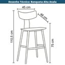 Ver imagem 7 de Kit 2 Banquetas Altas Analu Rivatti 100cm (alt) Assento Encosto Pp Preto Detalhe Pu Cinza Base Aço
