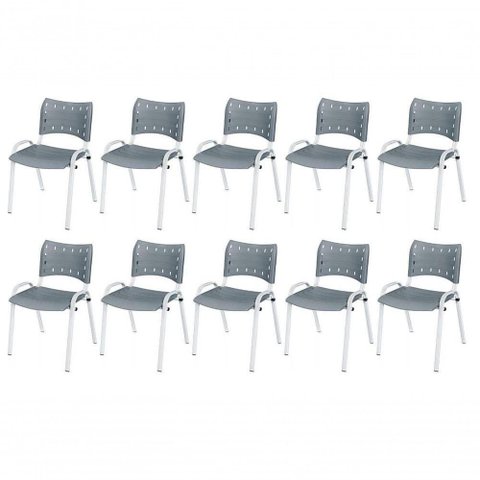 Cadeira Iso Base Branco , Escritório Cinza Kit 10 Un