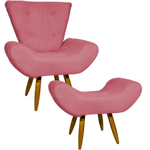 Kit Poltrona Decorativa Para Sala Recepção Escritório Consultório + Puff Emilia Suede