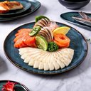 Ver imagem 4 de Jogo 6 Pratos Rasos em Cerâmica Orgânico para Sushi Oceano Porto Brasil 26,5cm Azul Sashimi
