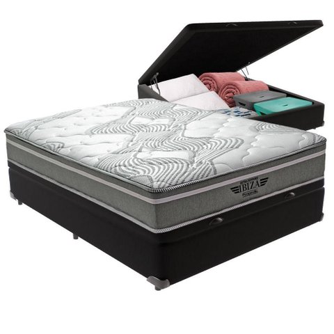 Cama Box com Baú Viúvo Bravus com Colchão Ibiza Molas Ensacadas Preto Vtech