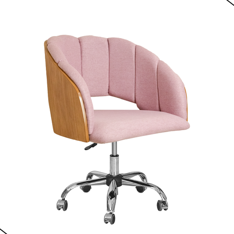 Cadeira Poltrona Nicole Pés Rodinhas Com Regulagem de Altura Linho Rosê