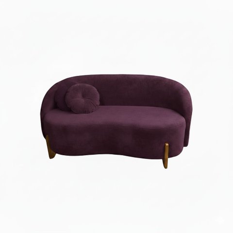 Sofá Orgânico 2 Lugares C/2 Almofadas Curvo Sala Recepção Amsterdã Veludo Roxo - Montanari's Decor