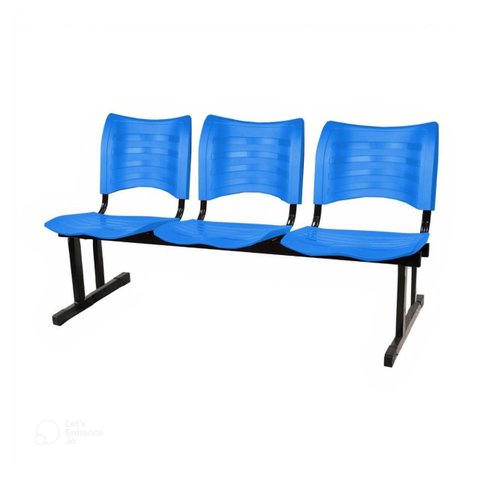 Cadeira Longarina Plástica 03 Lugares - Cor Azul - Mrplast - 34201