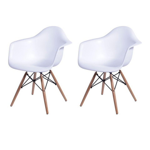 Conjunto com 2 Cadeiras Quarto Escritório Sala Charles Design Eames com Braços Eiffel Wood - Branca