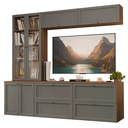 Ver imagem 3 de Estante Sala de Estar com Rack + Cristaleira 230cm Rustic/cinza Vik Madesa 01
