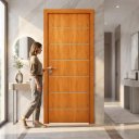 Ver imagem 3 de Folha Porta Frisada R50VL 210x80 Estrutura Pinus e MDF Pintura UV:Cerejeira