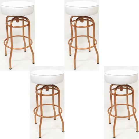 Kit 4 Banquetas Bar Alta Giratória Cobre Assento Branco - Poltronas do Sul