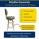 Ver imagem 2 de Banqueta Bar Altura 65cm Giratória com Encosto cor Dourado fosco Assento cor linho Cinza grosso Kit 