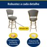 Banqueta Bar Altura 65cm Giratória com Encosto cor Dourado fosco Assento cor linho Cinza grosso Kit  - 3