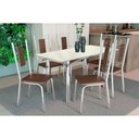 Ver imagem 1 de Conjunto: Mesa de Cozinha Elba Tampo Madeirado C/ Vidro 120cm e 6 Cadeiras Florença Cromada/off