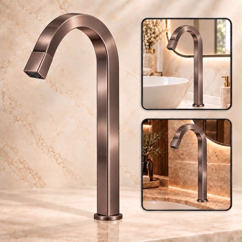 Torneira Laguna Rose Escovado Alta Aço Inox 304 Luxo Goldenx