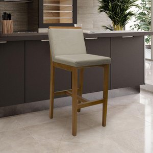 Kit 2 Banqueta Alta em Madeira Maciça Londres Linho Bege