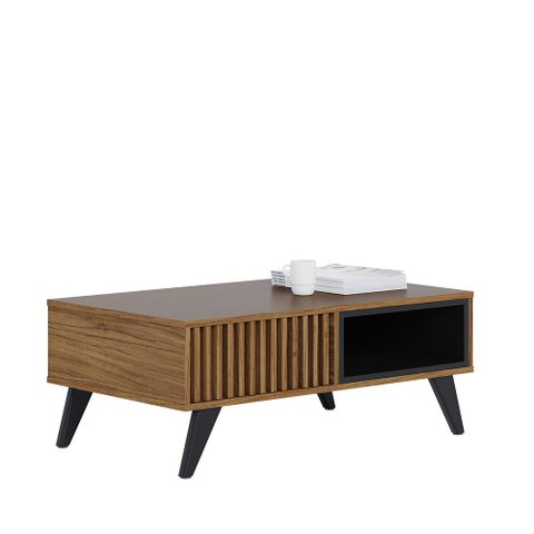 Mesa de Centro Ballard Ripada Retrô Noce Milano/ Preto Fosco