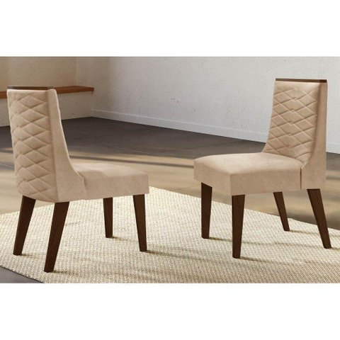 Cadeira Sala de Jantar Dafne Luxo Madeira Kit 2 Un Capuccino/Linho Bouclê Creme - Rufato