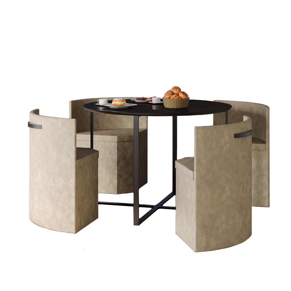 Conj. Compacto Sala de Jantar Pixel - Mesa Redonda C/ 4 Cadeiras Estofadas - 3