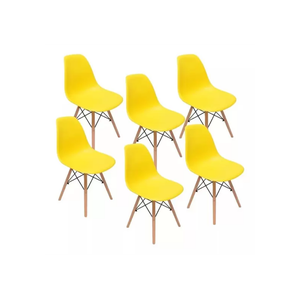 Kit 6 Cadeiras Charles Eames Eiffel Amarela Base Madeira Sala Cozinha Jantar - Bering