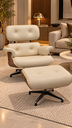 Ver imagem 1 de Poltrona Charles Eames com Puff - Couro Legitimo Off White 149- Pau-Ferro