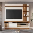 Ver imagem 1 de Home Mariana 1,80m Tv 55" Painel Ripado Nichos e Led - Off White / Amendoa