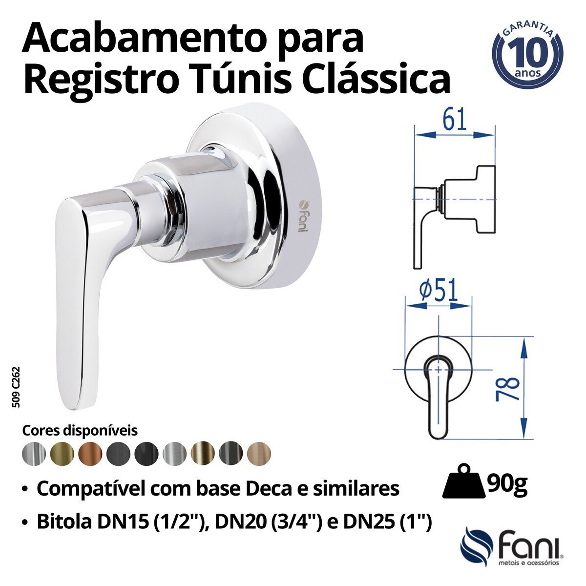Acabamento Registro 3/4 Champanhe Túnis Clássica 262 Fani - 2