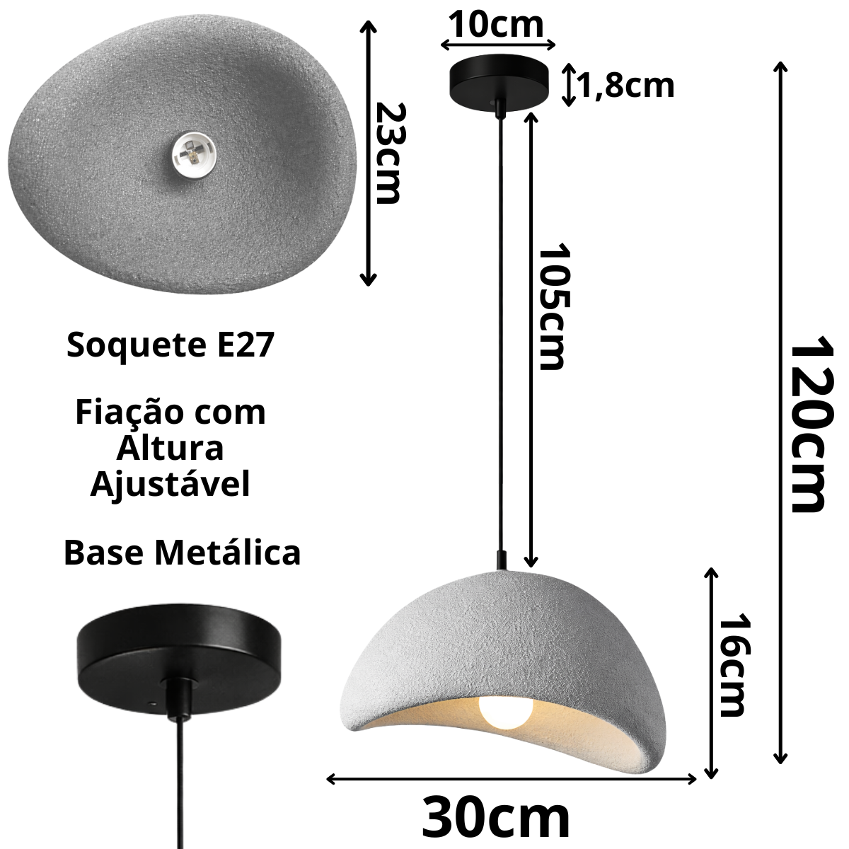 Ver imagem 6 de Lustre Pendente Luminária Japonesa Wabi-sabi Orgânico Cogumelo Concreto Gimpo Ltj30-cinza-b