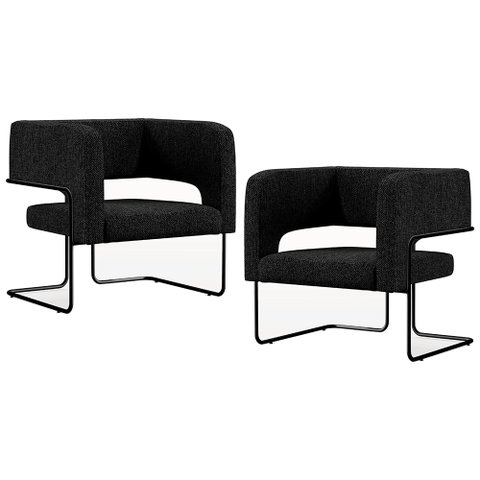 Kit 02 Poltronas Decorativas Scarlett D02 Base de Aço Preto Linho Chumbo C-465 - Lyam Decor