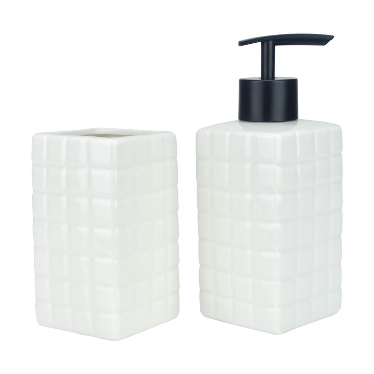 Kit Para Banheiro Lavabo de Porcelana Textura Quadrado