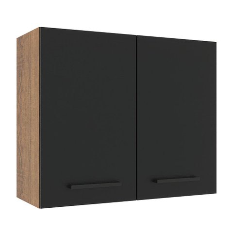 Armário de Cozinha Aéreo 80 cm 2 Portas Rustic/Preto Agata Madesa