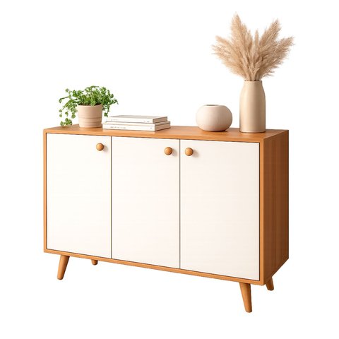 Buffet Aparador Show 3 Portas Off White com Nature - Moveisaqui