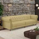 Ver imagem 1 de Sofá Living Sala de Estar Stanford Chesterfield 3 Lugares 240cm Pés de Madeira Couro Bege G58 - Gran