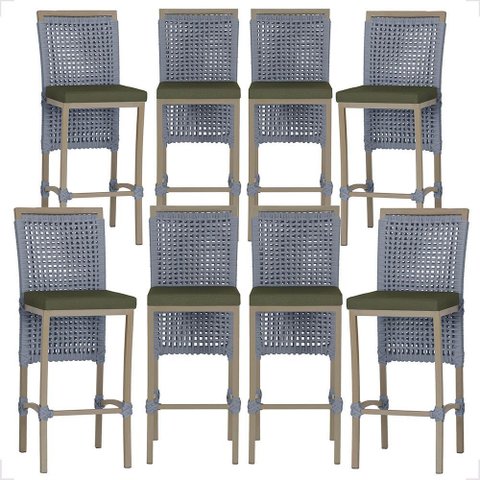 8 Banqueta em Alumínio Roma Fendi Corda Náutica Tecido 13