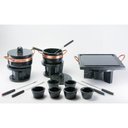 Ver imagem 1 de KIT FONDUE DE PEDRA SABAO CHAPA DE 20 CM + PANELAS DE 500 E 800 ML + 6 CUMBUCAS + 6 GARFINHOS Leônid